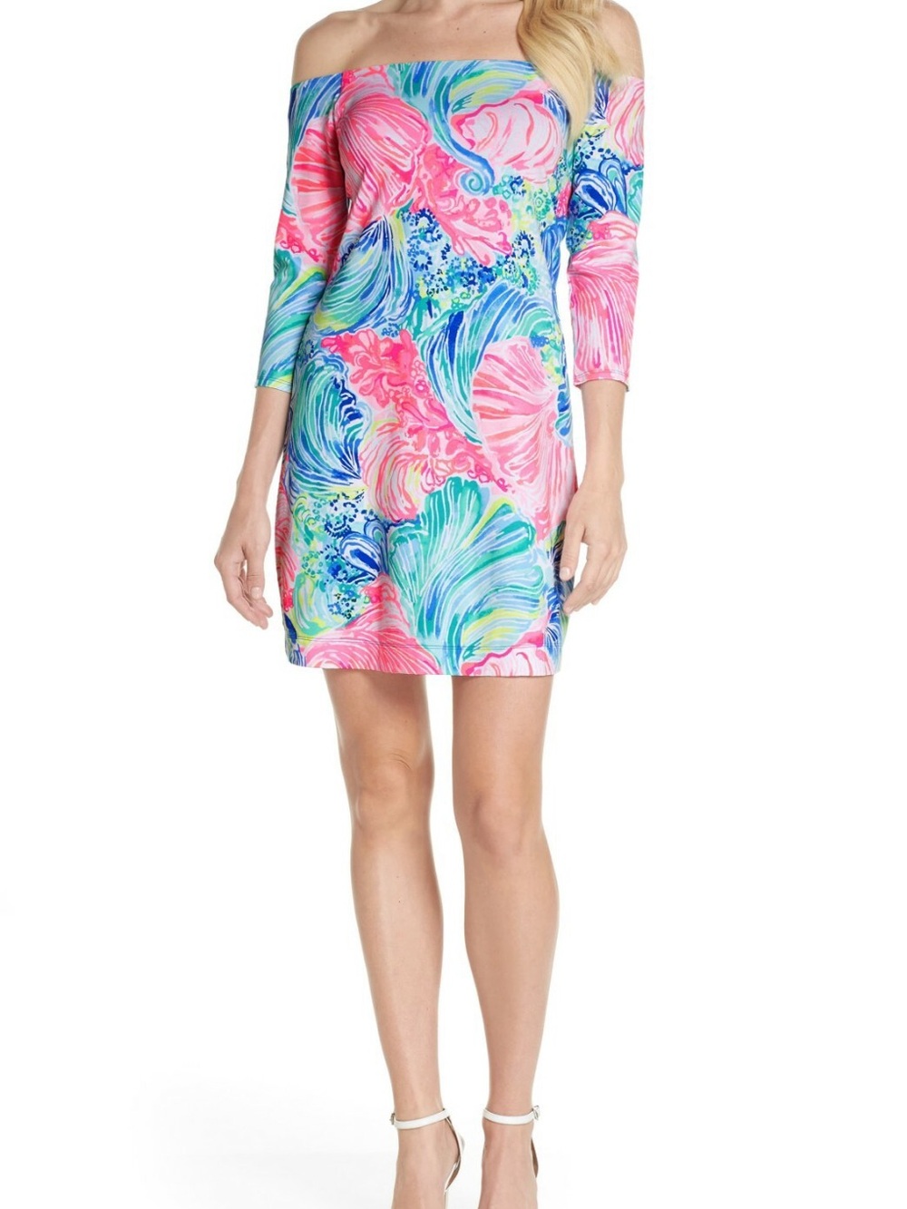 Lilly Pulitzer Laurana Dress Off Shoulder Women Beach Please Rayon Spandex S